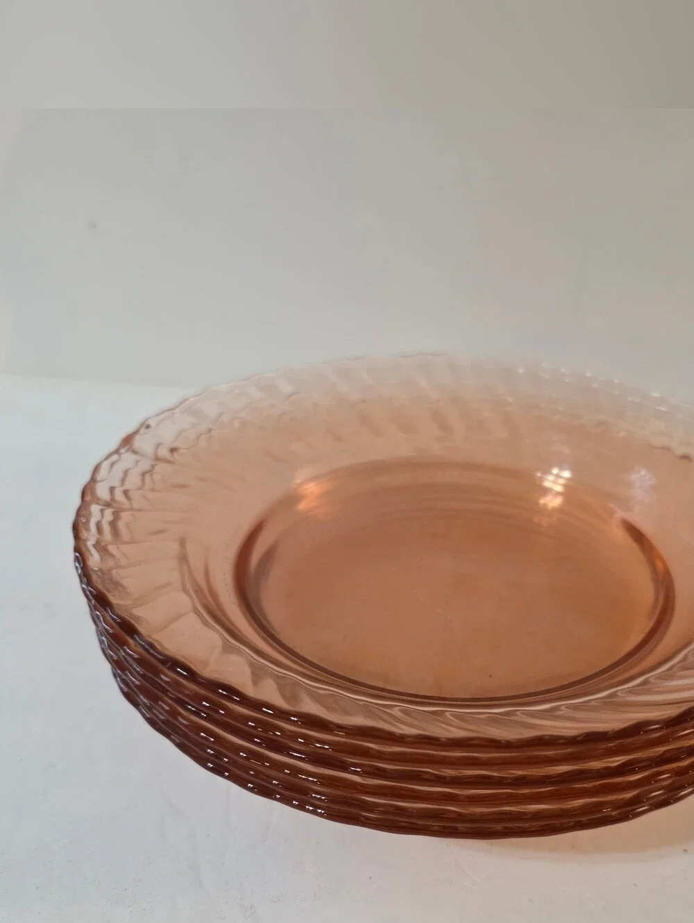 Vintage 80s Arcoroc Rosaline Pink Swirl Salad Plates France